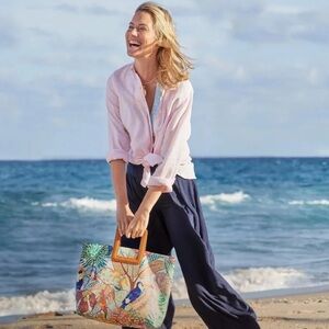 J McLaughlin Britt Linen Button Down Shirt Blouse Womens Large Pink Long Sleeve